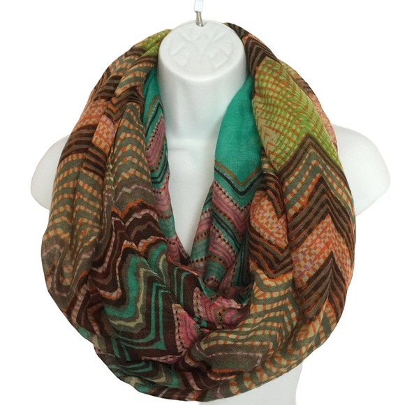 Do Everything in Love Geometric Zig Zag Multicolor Poly Gauze Infinity Scarf 70" - Picture 1 of 6